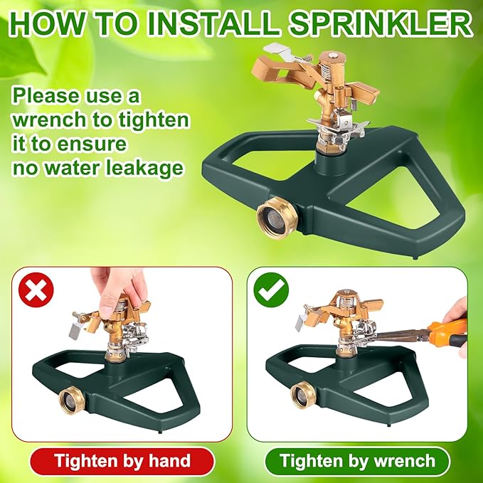 3 Sets Sprinklers for Yard Pulsating Impact Sprinkler with Metal Base Heavy Duty Adjustable Hose for Lawn Large Area Garden(Green)