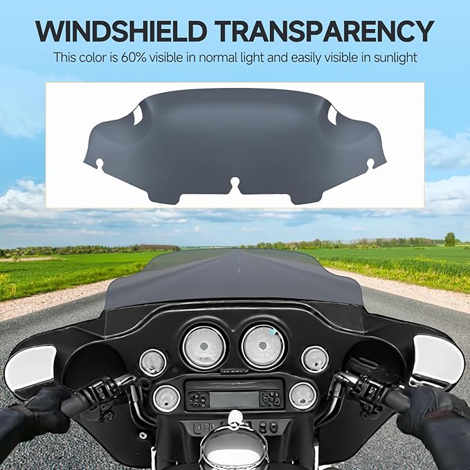Motorcycle 6 inch Windshield Windscreen Windshield Fit For 1996-2013 Harley Davidson Touring Street Glide Electra Glide Tri Glide Flht Flhx Flhtk Flhtc Flhtcu, Smoke
