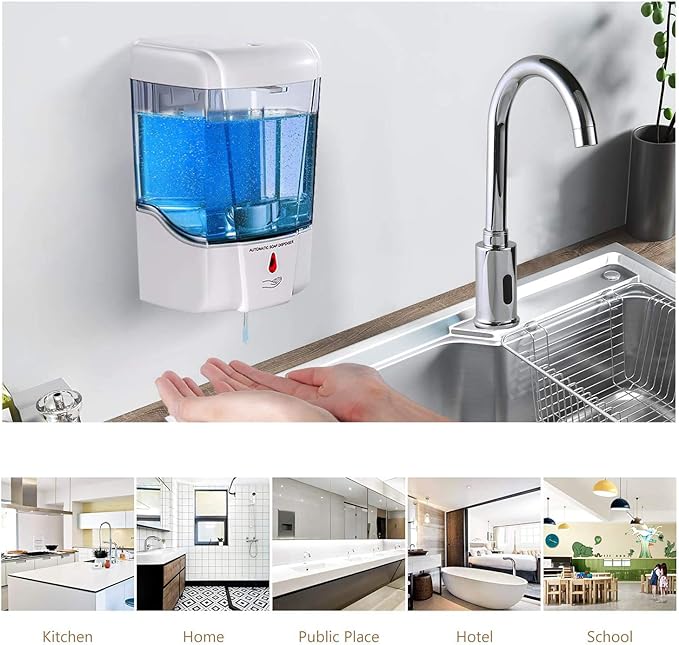 interhasa! Soap Dispenser, Touchless Hand Sanitizer Dispenser Wall Mount Automatic Kitchen Soap Dispenser for Commercial Home, Office, 600ml/20oz