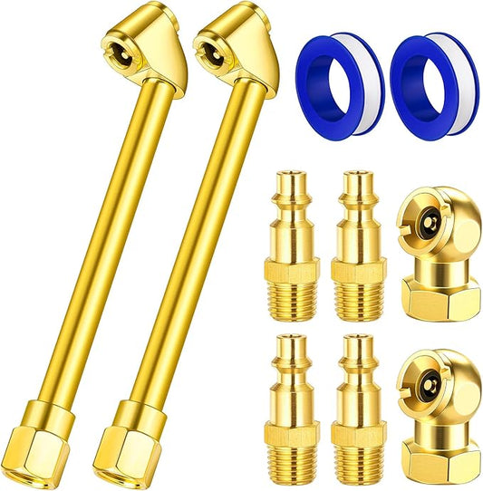 2 Pack Heavy Duty Air Chuck Set-1/4 Inch Female NPT Closed Ball tire Chuck, Dual Head Air Chuck and Standard Male Quick Plug, Tire Air Fill Kit for Tire Inflator Gauge and Air Compressor