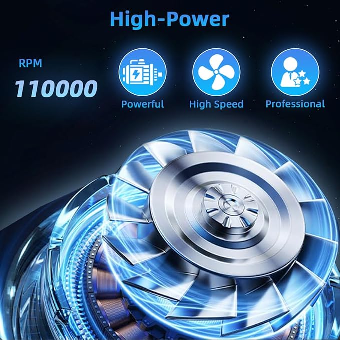 Compressed Air Duster-Stepless Adjustable 110000RPM Electric Mini Air Dust Remover with LED Light, Rechargeable Cordless Canned Blower Fan for PC Keyboard Cleaner Car Cleaning Kit Home Office