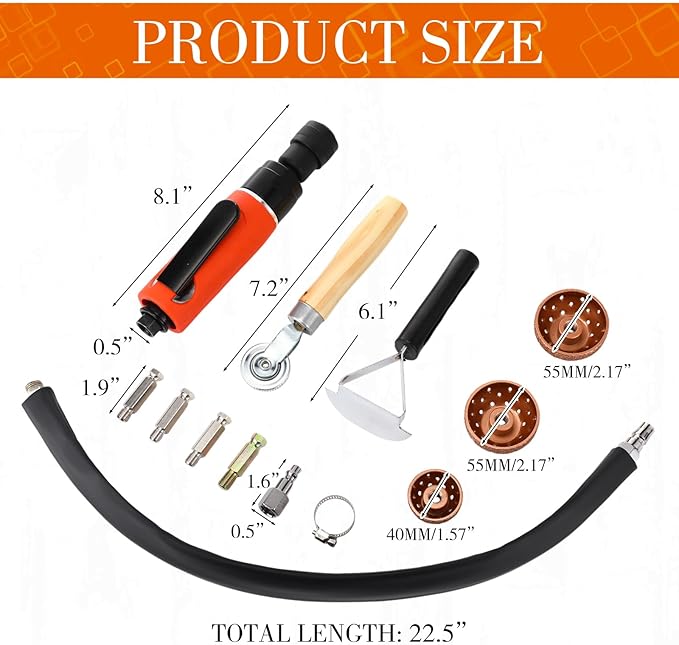 Air Tire Repair Polish Patch Tools Tire Repair Set Include 2500rpm Low Speed Air Tire Buffer Tire Inner Liner Scrapper Patch Roller 3pcs Tungsten Steel Buffing Wheel 42mm 55mm