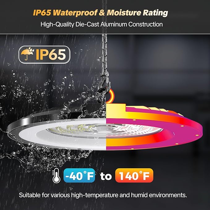 AIKVSXER 200W LED High Bay Light 30000LM UFO Shop Light 6000K Daylight IP65 Waterproof for Warehouse Garage Barn Factory Workshop 5FT Cord with US Plug 24 Pack
