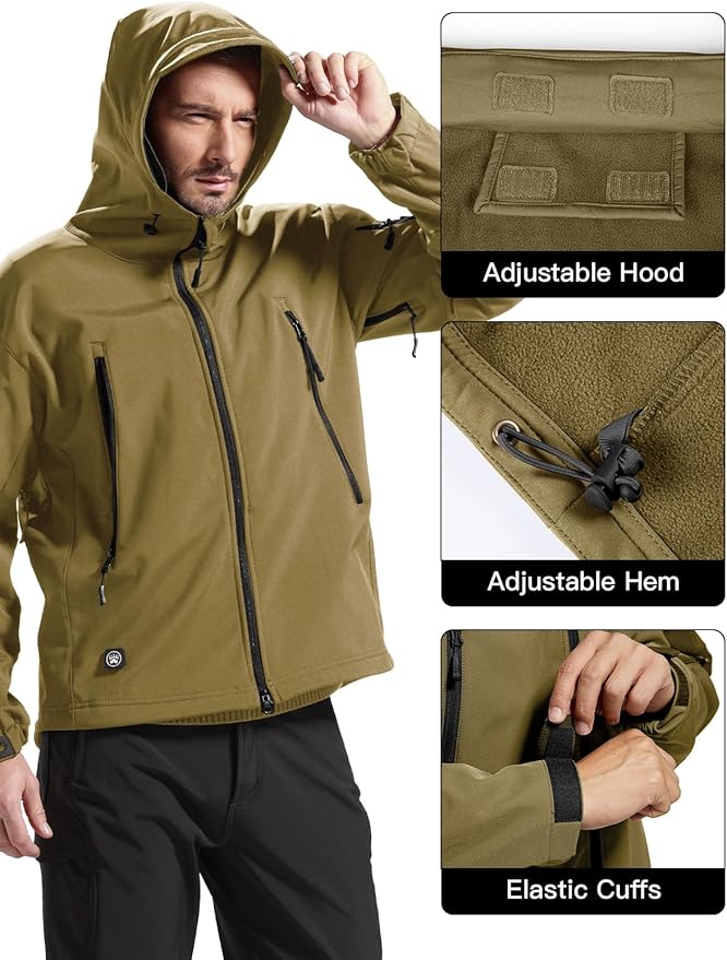 FREE SOLDIER Men's Outdoor Waterproof Soft Shell Hooded Military Tactical Jacket