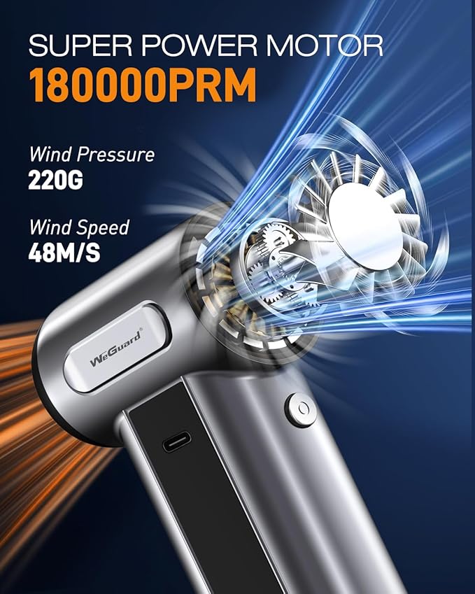 WeGuard W22 Compressed Air Duster, 180000RPM Cordless Electric Air Duster with Brushless Motor - Rechargeable & 3 Speed Adjustable - Dust Cleaner for Keyboard, Computer, Outdoor, House and Car
