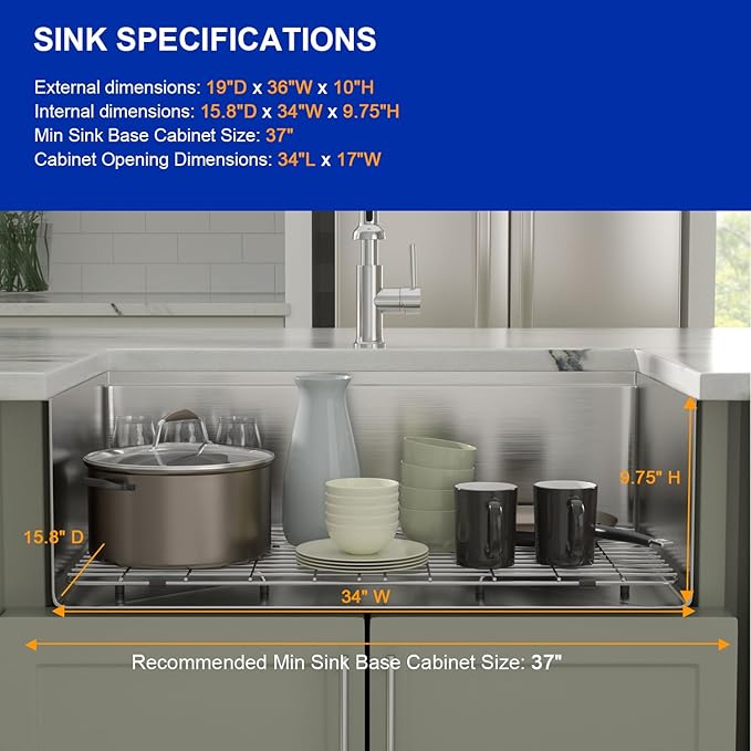 Dcolora 36" Undermount Kitchen Sink Workstation 16 Gauge Stainless Steel Kitchen Sink with Ledge Single Bowl Under Counter Sink Basin, Round Corner 36"x19"x10", DC-U7711