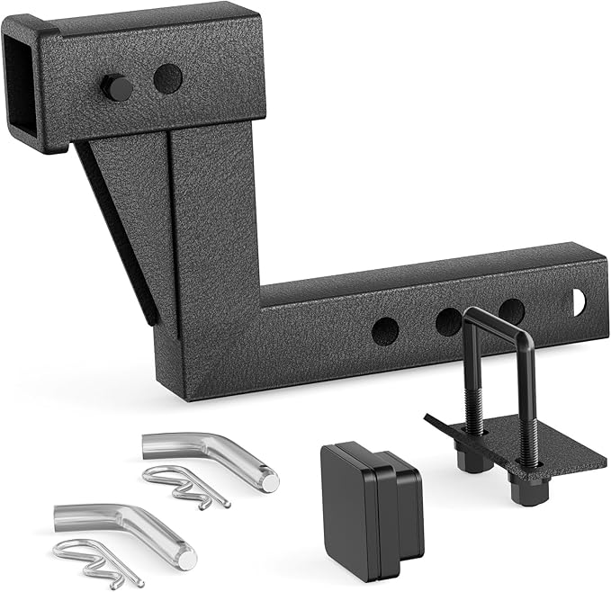 Trailer Hitch Extension Riser for 2-Inch Receiver, 6.6" Rise/Drop, Adjustable Lengths 5", 6", 8", 9", Solid Tube, 7500 lbs Capacity, Includes Bolt, Nut & Clip, Matte Black