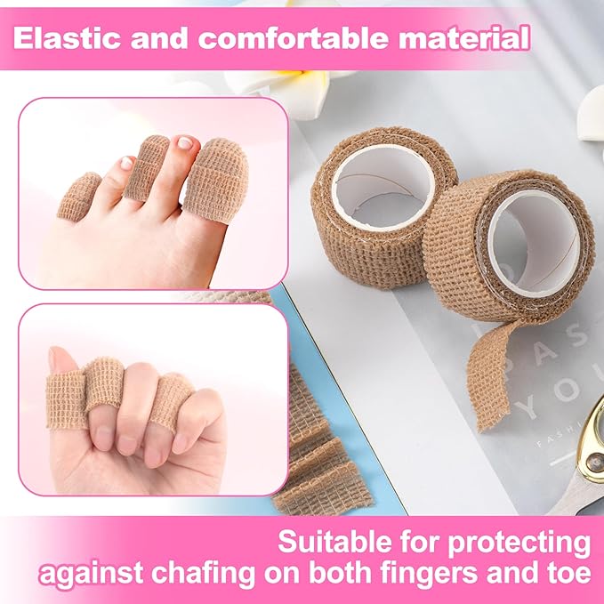 4 Rolls Self Adhesive Bandage Wraps, Elastic Cohesive Bandage Wrap, 0.98''x 2.18 Yards Breathable Protector Tape for Fingers Toes Ankles Wrists Knees- Skin Color