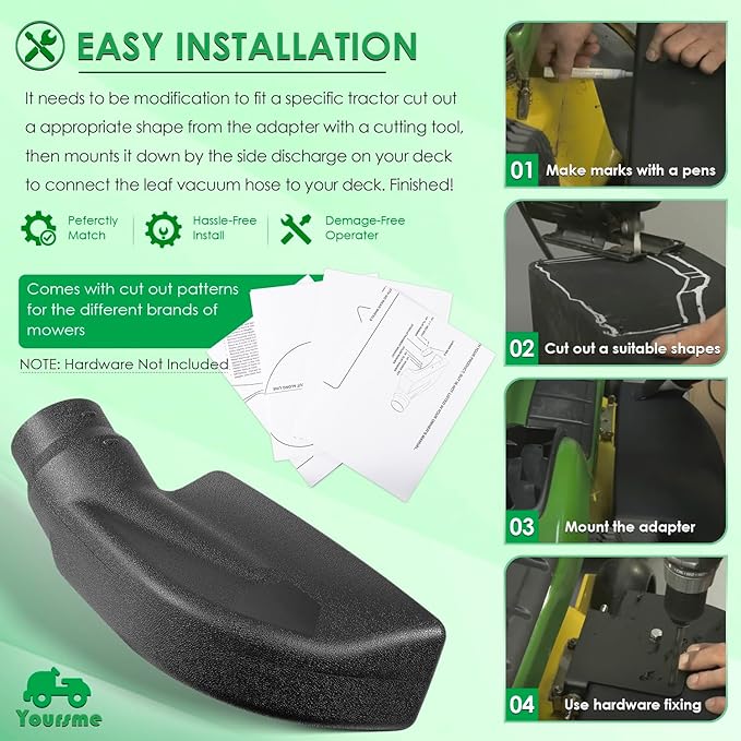 Yoursme 69861 Adapter for Mow-N-Vac 43830, 6-1187, 45-0577, 45-0578, 45-0567 Leaf Vacuum Bagger Deck, Universal Deck Boot Chute