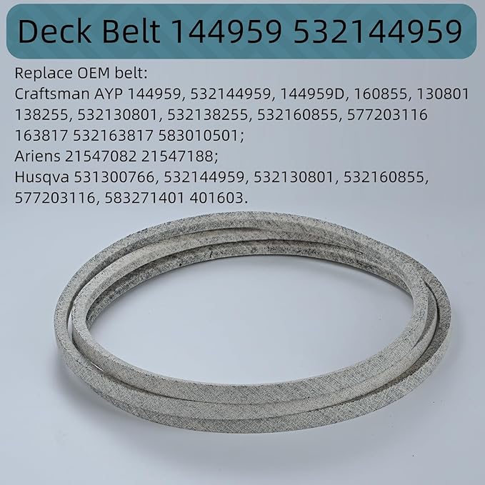 1/2 x 95'' Deck Belt 144959 532144959, 42" Deck Riding Mower Belt for LT1000 LT2000 LT3000 DLT3000, Replace 138255 130801 532138255 160855 24690 144959D Husqvarna Poulan AYP