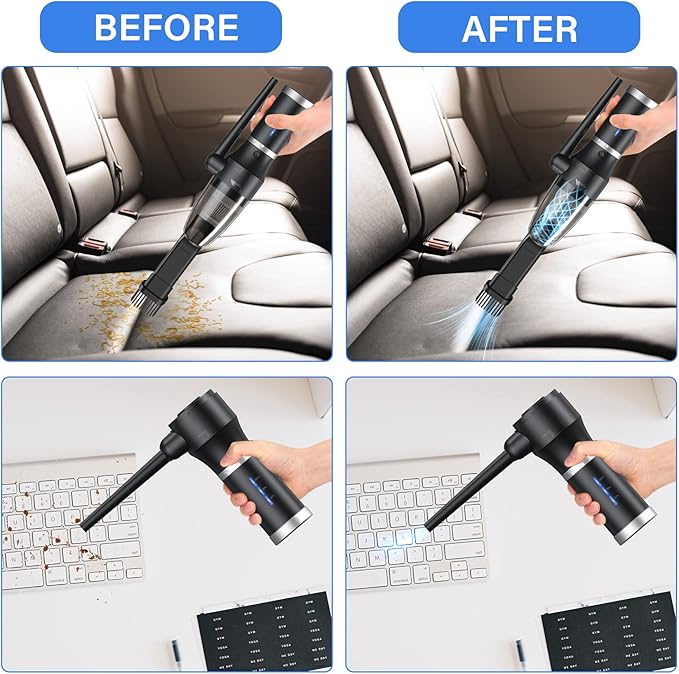 ATEngeus Compressed Air Duster & Vacuum, 77000 RPM Cordless Air Duster, 3 in1 Air Blower, Detachable Battery, Replaces for Air Cans, Keyboard Cleaner, Vacuum Cleaner for pc