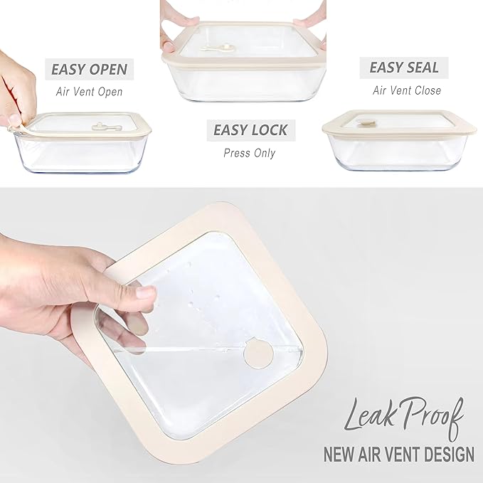 Urban Green Glass Food Container Set with Glass Lid (White Sand-6P)