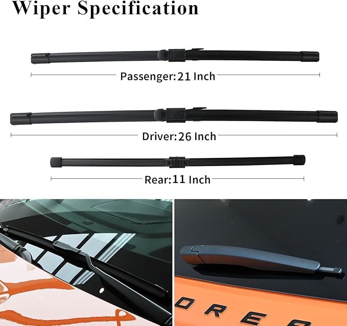 Windshield Wiper Blades for Ford Explorer 2020 2021 2022 2023 2024 2025-26" + 21" + 11" Rear - Complete Set of 3 Front and Back Replacement Wipers - All Weather Performance