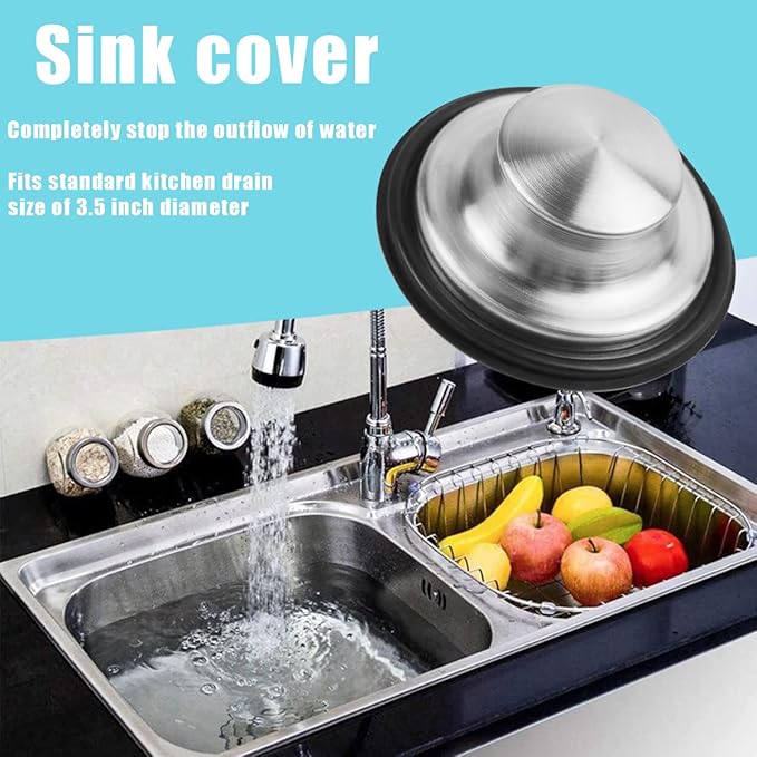 3 Pieces Kitchen Sink Stopper Strainer, 3 in 1 Kitchen Sink Basket Strainer, Universal Anti-Clogging Stainless Steel Sink Disposal Stopper, Perforated Basket Drain Filter Sieve