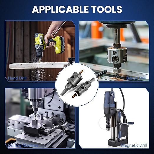 16pc Carbide Hole Saw Kit, Hole Drill Bit Set for Metal/Wood/Steel/Iron/Plastic, with 2*Detachable Pilot Drill Bits and 2*L-Wrench