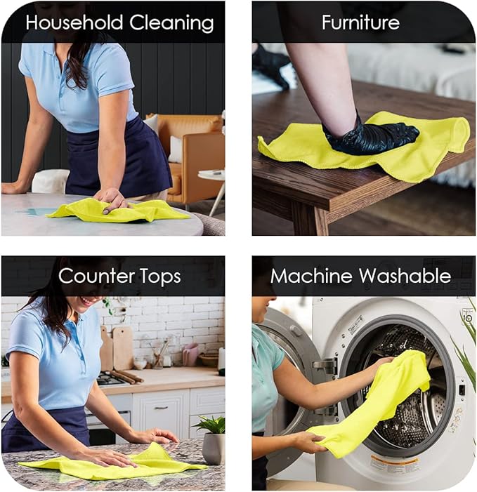 Avalon Towels Microfiber Cleaning Cloths (Value Pack of 36) Size 16" x 16", Highly Absorbent Cleaning Rags, Lint Free Cleaning Towels, Reusable and Washable, Microfiber Towels for Cars (Yellow)