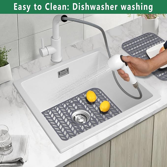 GUUKIN Sink Protectors for Kitchen Sink 19x13 & 24x12.5 & 13x11 & 26x14 & 28x14 & 29x15, Large Silicone Mats Grid for Bottom of Farmhouse Stainless Steel (19x12.5 with 3 Reserved Holes)
