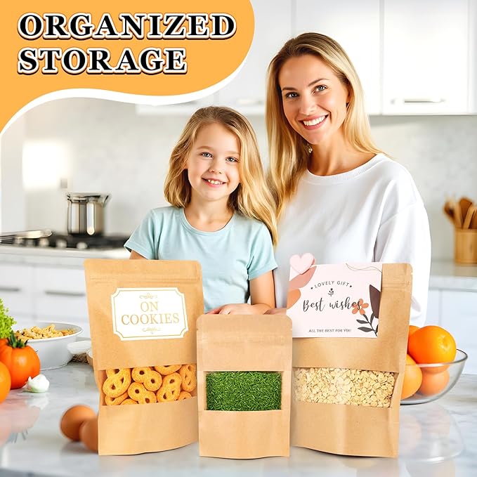 Smell Proof Bag, 100 Pack Mylar Bags for Small Business, Food Storage Bags with Window, Dog Treat Bag, Bakery Bags, Candy Packaging, Resealable Paper Stand Up Pouch (4.7"x7.9")