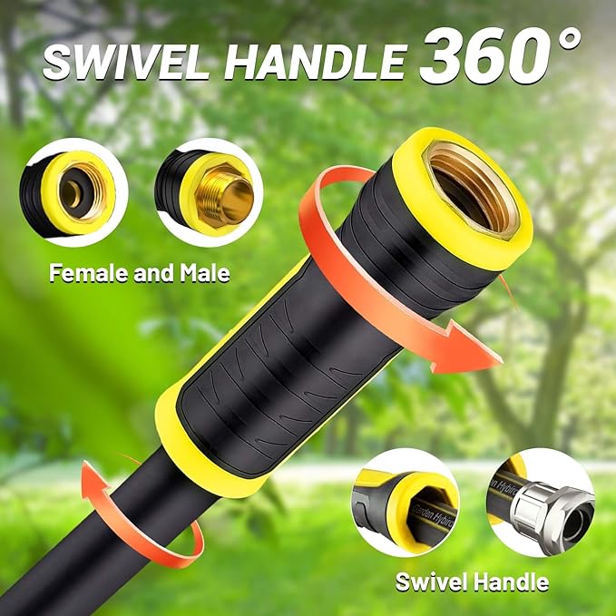 Garden Hose 200FT - PHLEX PRO Heavy-Duty Premium 5/8'' Rubber 3-Layer Water Hose with Full Brass Male to Female Fittings - Innovation Flexible Hybrid Lightweight Water Hose for RV Garden