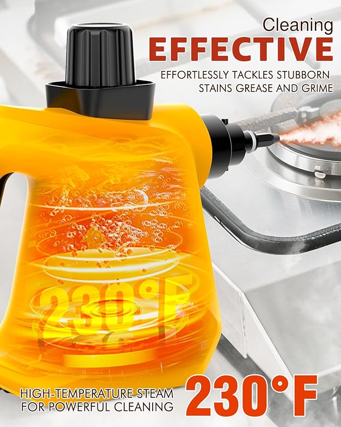 Pressurized Deep Cleaning Handheld Steam Cleaner for Home, Multi-Purpose Natural Steamer for Cleaning with 9 PCS Accessories for Kitchen, Car Detailing, Bathroom, Floor,Tile and Grout(Yellow)
