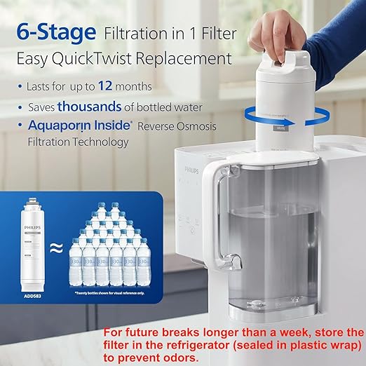Philips Reverse Osmosis Water Filter Countertop with 2 Pitchers - ADD6926WH/37, 6 Stage RO Water Filtration System Purifier Dispenser with Aquaporin Technology, NSF/ANSI 372 Certified, Reduce TDS Lead