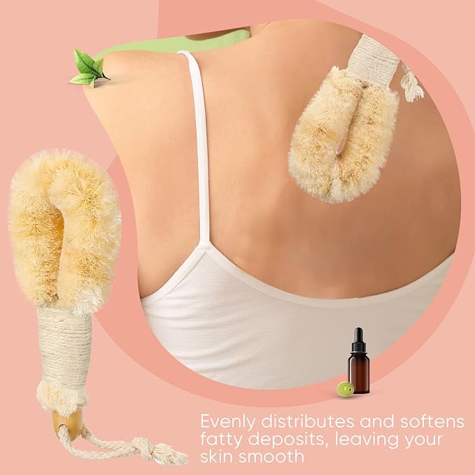 2 Pcs Dry Brushing Exfoliating Brush Body Scrubber Natural Bristle Bath Shower Dry Skin and Sisal Brush with Naturals Fibers for Skin Care, Exfoliates