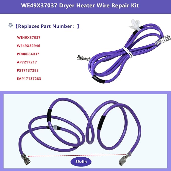 WE49X37037 Dryer Heater Wire Repair Kit Compatible with GE & Hotpoint Dryers Replaces WE49X32946 AP7217217 PS17137283 EAP17137283 For GE WE49X37037 Dryer Heater
