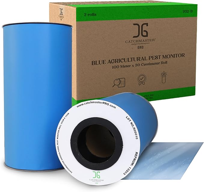 Catchmaster GRO XL AG Roll 4PK, Double Sided Adhesive Fly Tape Strips, Fungus Gnat Sticky Trap for Greenhouse, Garden, Nursery, Pest Control Gardening Supplies, Pet Safe Insect Trap, 328' x 6", Blue
