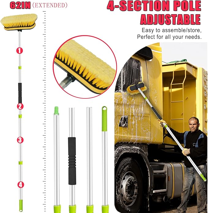 62'' Car Wash Brush with Long Handle, Car Wash Kit with Tire Brush, Tower, Window Squeegee, Chenille Microfiber,Car Detailing Brushes, Car Cleaning Brush Kit Supplies for Car, Truck, SUV, RV