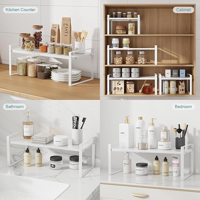 Cabinet Shelf Expandable Cupboard Under Sink Countertop Organizer Riser Rack for Kitchen Pantry Home Organization Extra Storage Space Saver Heavy Duty