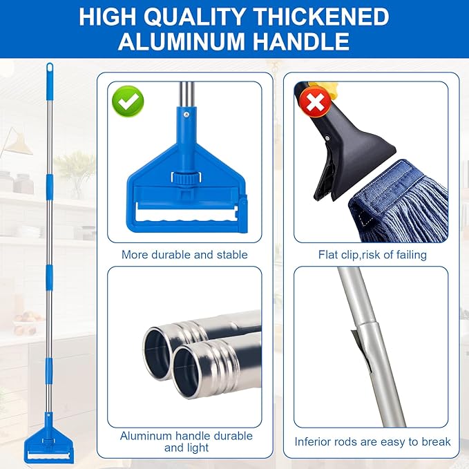 KeFanta Commercial Mop 60 inch Heavy Duty Industrial Wet Mops with Long Handle,Looped-End String Cotton Mop for Home, Kitchen,Garage,Office and Concrete/Tile Floor Cleaning,2 Packs