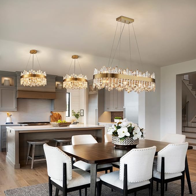 Siljoy Modern Crystal Chandelier 16 Lights Rectangular Gold 2-Tiers Raindrop Crystal Chandelier Oval Adjustable Hanging Pendant Ceiling Light Fixture for Dining Living Room Kitchen Island 35.4 Inch