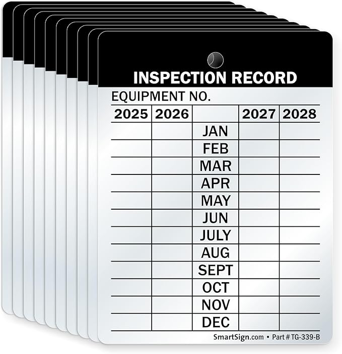 SmartSign Inspection Record Tags, 4-Year Maintenance Write-On Tags, 3 x 2.25 inch, 20 mil Thick Heavy Duty Aluminum, Pack of 10