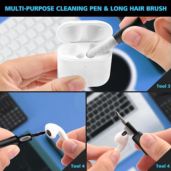 Cleaner Kit for AirPod, Multi-Tool iPhone Cleaning Kit, Cell Phone Cleaning Repair & Recovery iPhone and iPad (Type C) Charging Port, Lightning Cables, and Connectors, Easy to Store and Carry Design