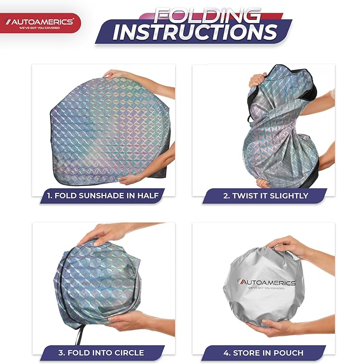 Autoamerics 1-Piece Windshield Sun Shade - Holographic Print Foldable Car Front Window Sunshade for Cars SUV Truck - Heat Blocker Visor Protector Blocks Max UV Rays and Keeps Your Vehicle Cool - Small