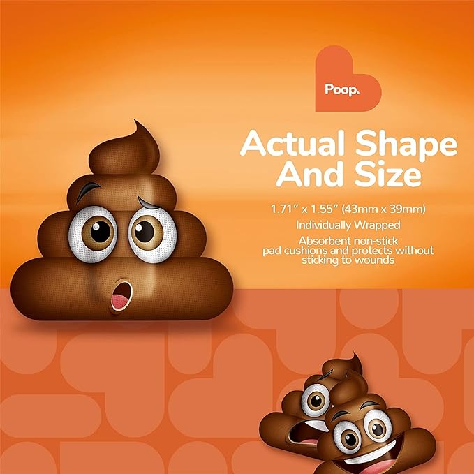 BioSwiss Kids Bandages, Poop Shaped Self Adhesive Bandage Set, Latex Free, Sterile Wound Care, 24 Count