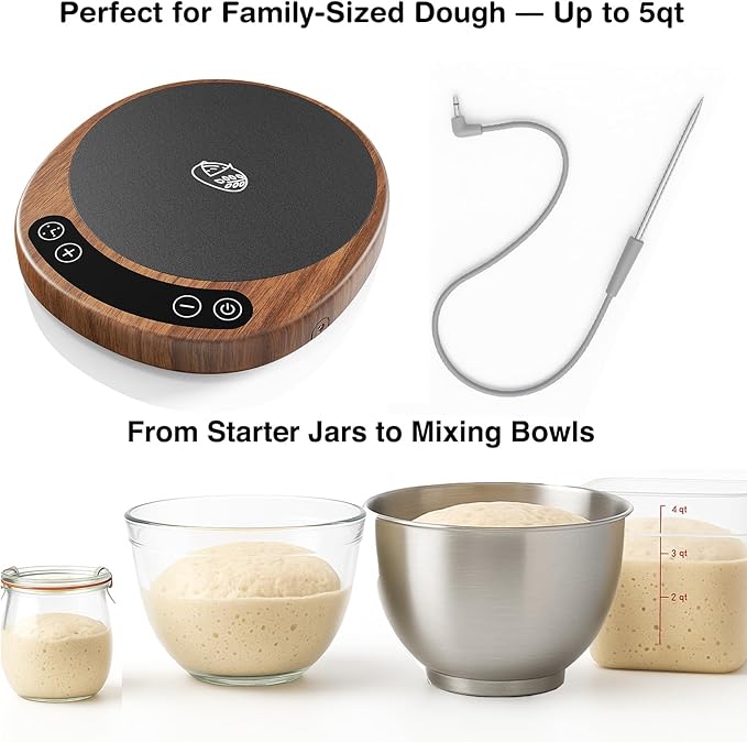 Larger 2-in-1 Sourdough Starter Warmer Pro - 2026 Upgrade Larger Heating Plate, Dough Temp Probe, 1°F Control (70–110°F), 24H Timer, Real-Time Monitoring, for Beginner Bakers Walmut
