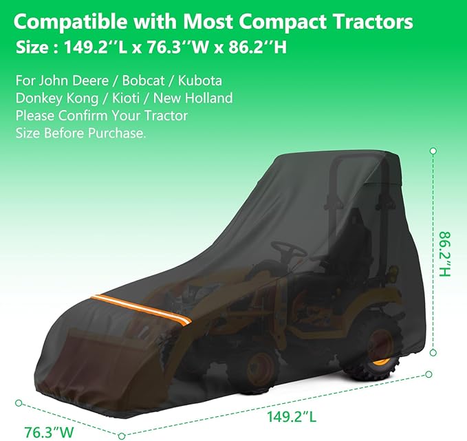 AKEfit Tractor Cover,Tractor Covers Waterproof Heavy Duty,420D Oxford Waterproof, Dustproof, UV Protection Universal Tractor Cover With reflective strip,149.2''Lx76.3''Wx86.2''H