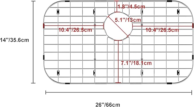 Sink Grid Protector 26" x 14" for Kitchen,Sink Rack with Rear Drain Hole and Corner Radius:3-1/2",Metal Sink Bottom Grate for Single Bowl,304 Stainless Steel,Rust Resistant