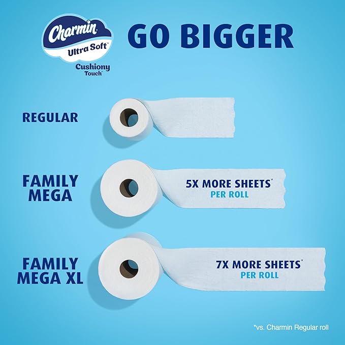Charmin Ultra Soft Cushiony Touch Toilet Paper, 30 Family Mega Rolls = 153 Regular Rolls (Packaging May Vary)