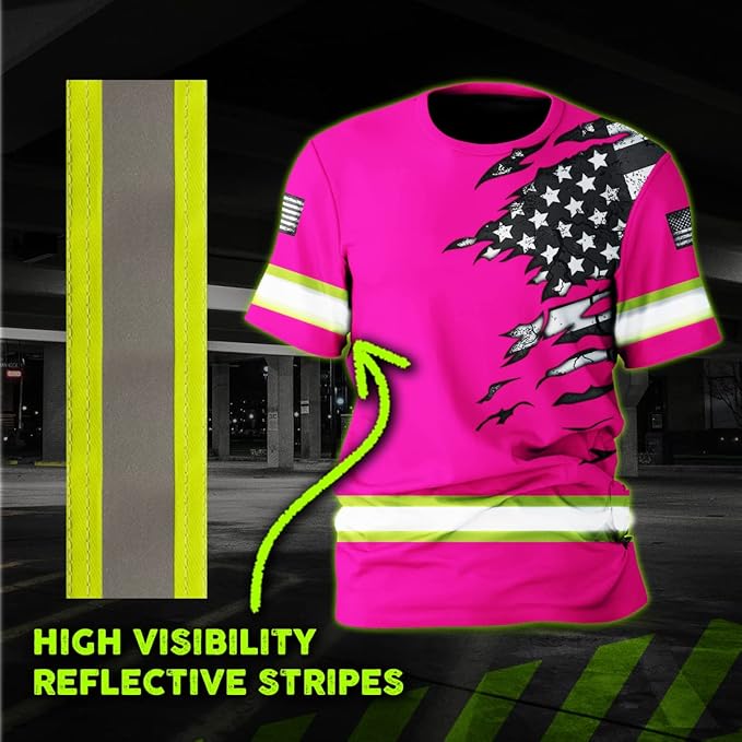Color US Flag High Visibility Hoodie for Men Women Reflective Tapes Safety Workwear for Worker Runner Patriotic