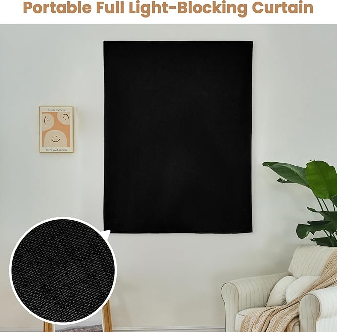 Adhesive Curtain,100% Blackout Curtains, No Drilling, Suitable for Multi-Scenes Privacy Protection (Black - W46 × L60 in)