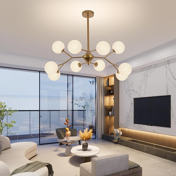 COCOSTAR Reddish Sand Gold Dining Room Chandelier, 10 Lights Modern Sputnik Chandelier for Kitchen Island Living Room Bedroom, Ceiling Light Fixture Over Table, G9 Base
