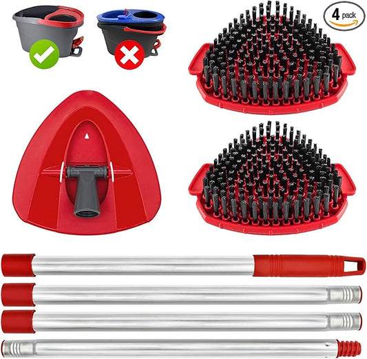 Spin Mop Handle Replacement for OCedar,Mop Handle for OCedar,4-Section 30-58" Mop Handles for O Cedar, 2 Pack Mop Scrubber and Mop Base for Ocedar EasyWring 1 Tank,Use for Hard Floor Cleaning