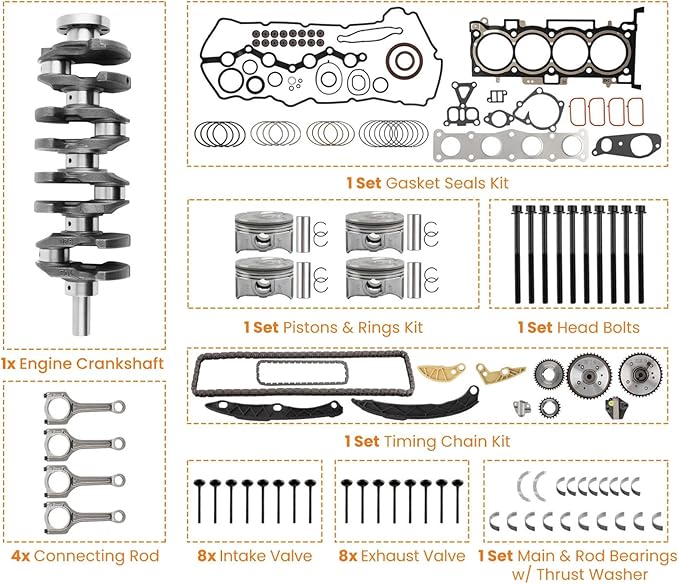 23111-2G400 23510-2G440 24350-2G750 G4KH 2.0T Engine Rebuild Piston Gasket Kit Crankshaft ConRod Set For Hyundai KIA Crankshaft Bearings 23410-2G410 21020-2G000