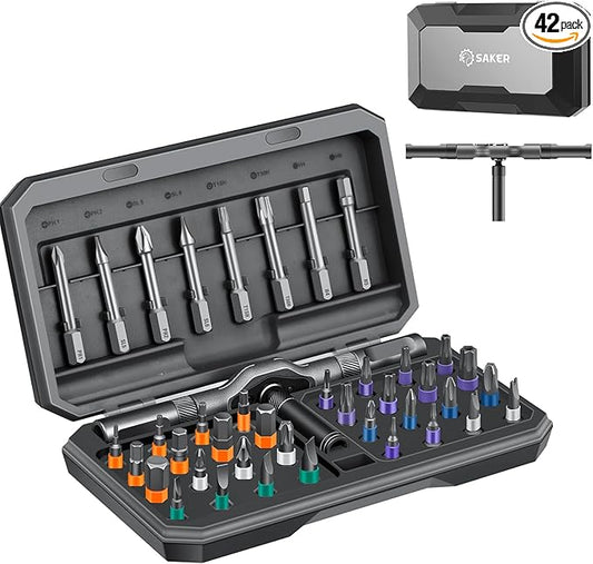Saker 42 in 1 Magnetic Screwdriver Set, Multi Bit Free Combination Ratchet Screwdriver Set Portable Repair Tool Kit for Christmas Gifts Furniture, Computer, Bicycle and DIY Grey