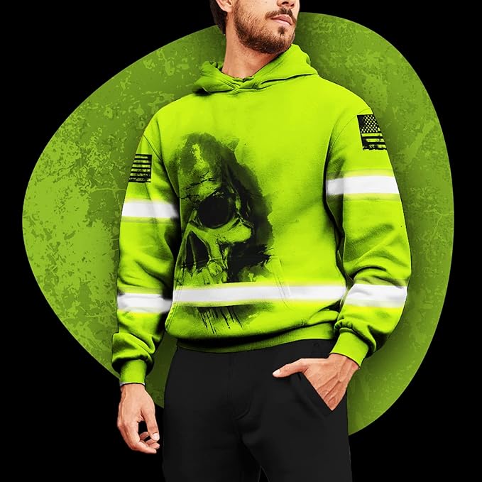 Color US Flag High Visibility Hoodie for Men Women Reflective Tapes Safety Workwear for Worker Runner Patriotic