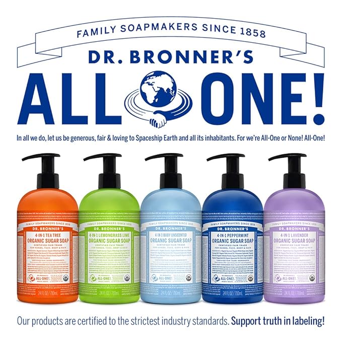 Dr. Bronner's - Organic Sugar Soap (Tea Tree, 24 Ounce) - Made with Organic Oils, Sugar and Shikakai Powder, 4-in-1 Uses: Hands, Body, Face and Hair, Cleanses, Moisturizes and Nourishes, Vegan