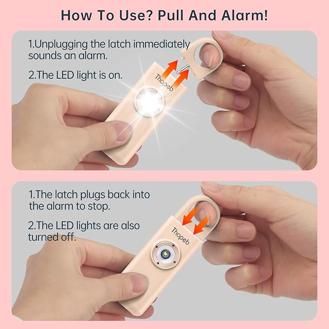 Thopeb® Personal Safety Alarm for Women – 130dB Loud Emergency Siren & SOS Strobe LED Light – Self Defense Keychain, College Dorm Room Essentials for Girls (Metallic Rose)