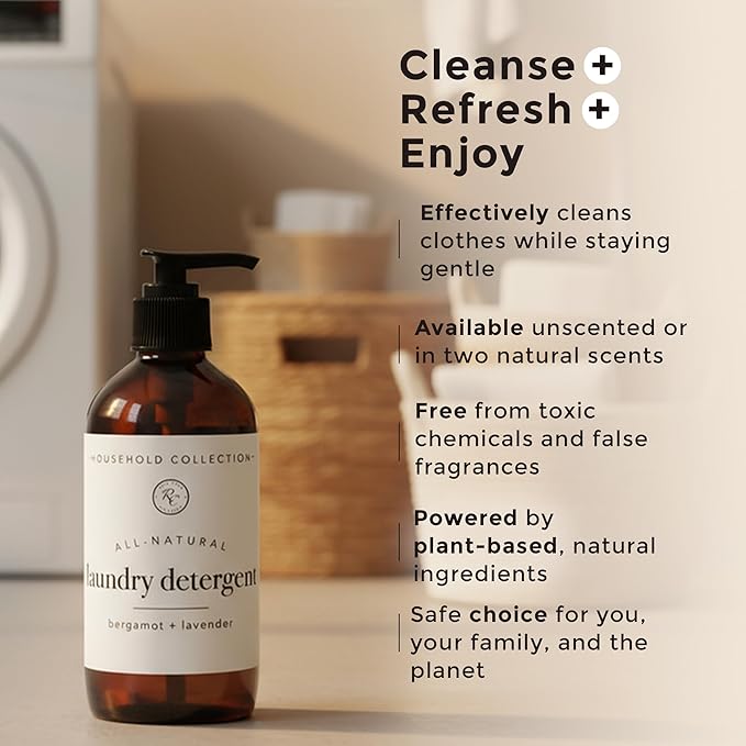 Rowe Casa Organics Bergamot and Lavender Laundry Detergent Liquid – Natural Liquid Washing Detergent with Floral, Sweet, and Fresh Scent – 16 Oz Pump Bottle